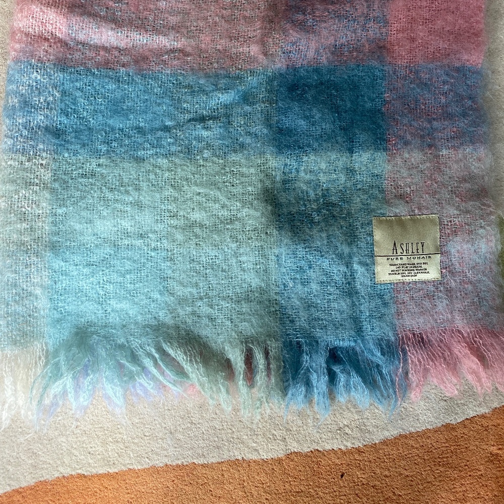 Laura Ashley mohair pastel plaid, throw baby